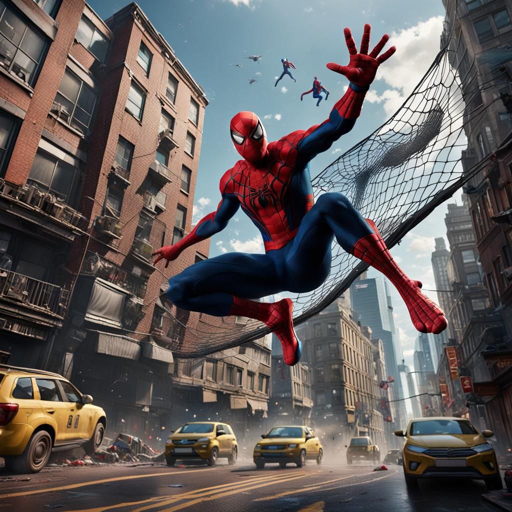 Spidermen made car crushes on busy street