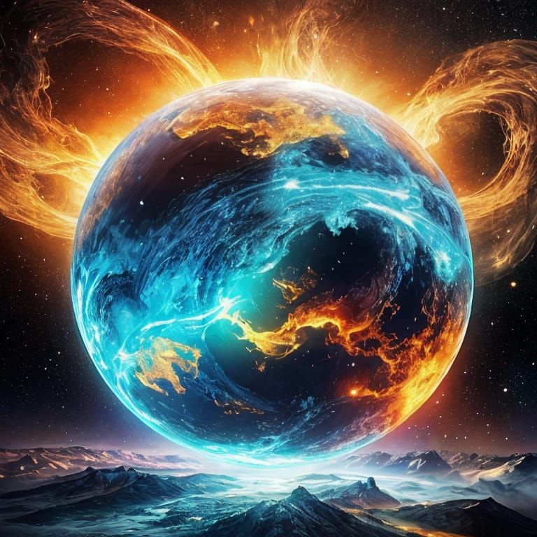 Ember Earth: Glowing Glass Marble in Space