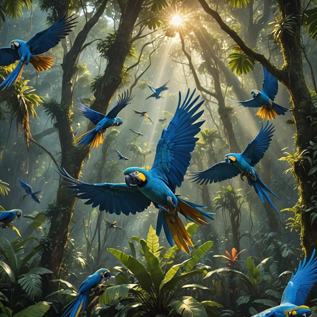 Blue Macaws in the Brazilian Rainforest