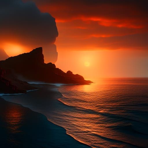 Stormy Sunset Ocean Matte Painting in Deep Color