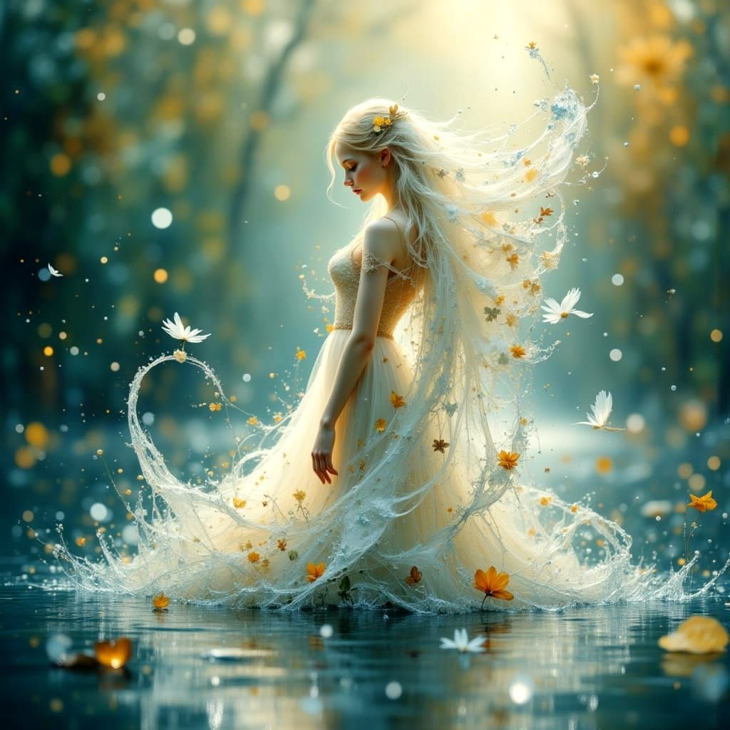 Ethereal Water Nymph in a Dreamlike Landscape