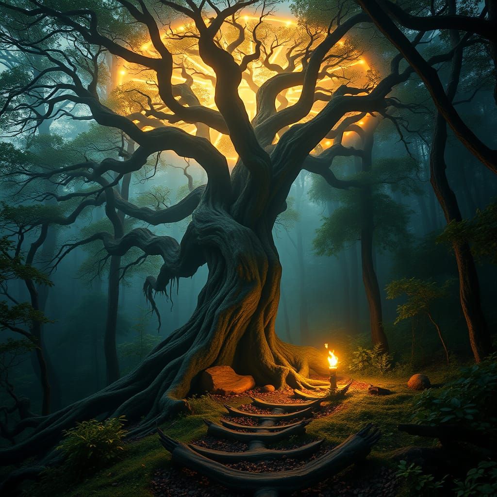 Ethereal Baltic Pagan Sacred Grove in Mystical Twilight