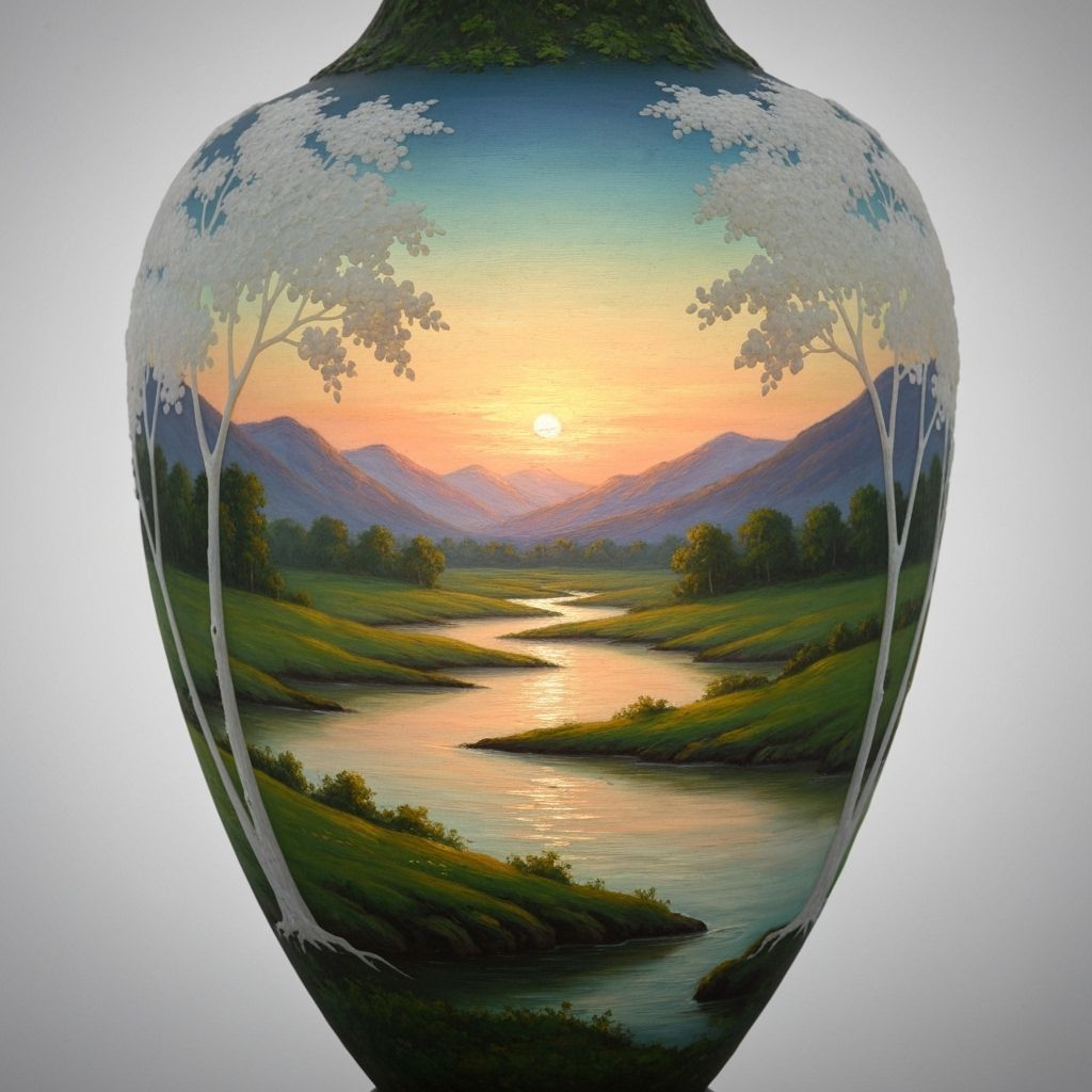 Serene River Landscape Painting at Sunset