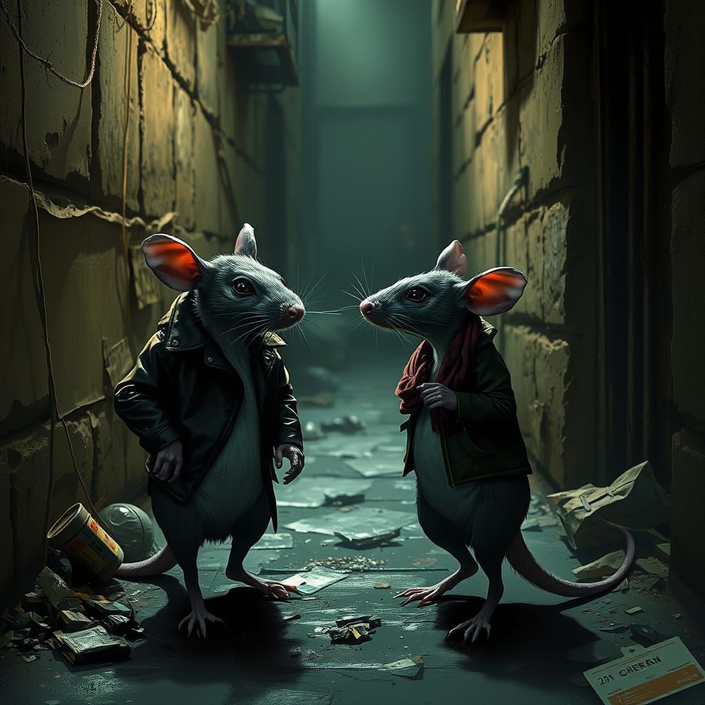 Gritty Alleyway Encounter in Noir Style