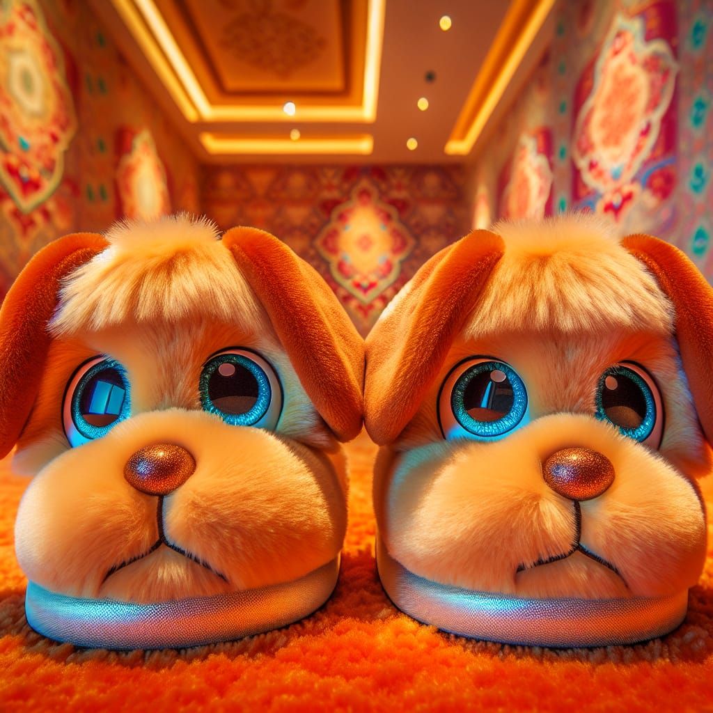 Adorable Puppy Slippers on Plush Carpet