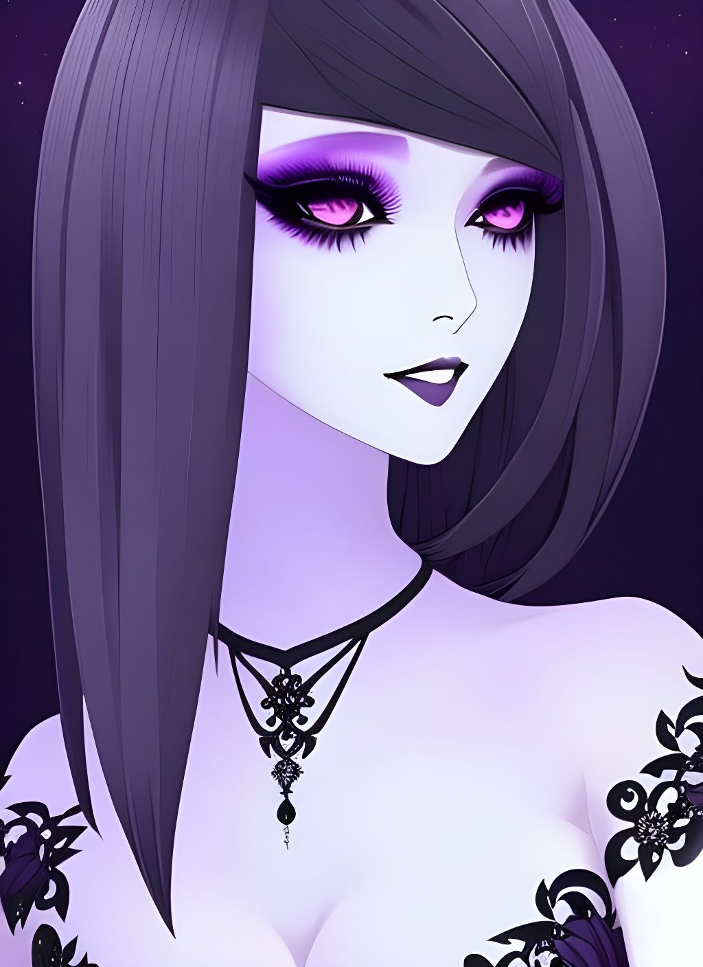 Beautiful Anime Goth Woman in Moonlight