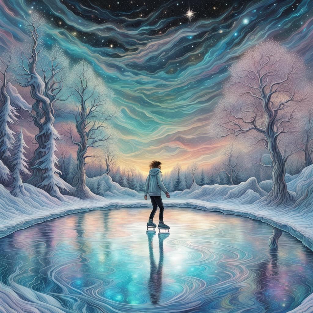 Ice Skating on Crystal Pond in Astral Illustration