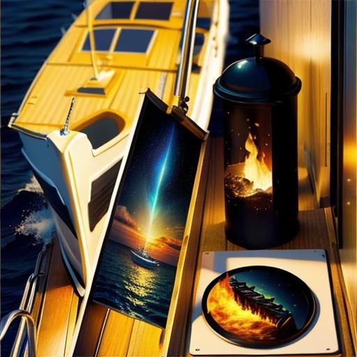 Moonlit Ocean Boat Under Starry Sky in 3D