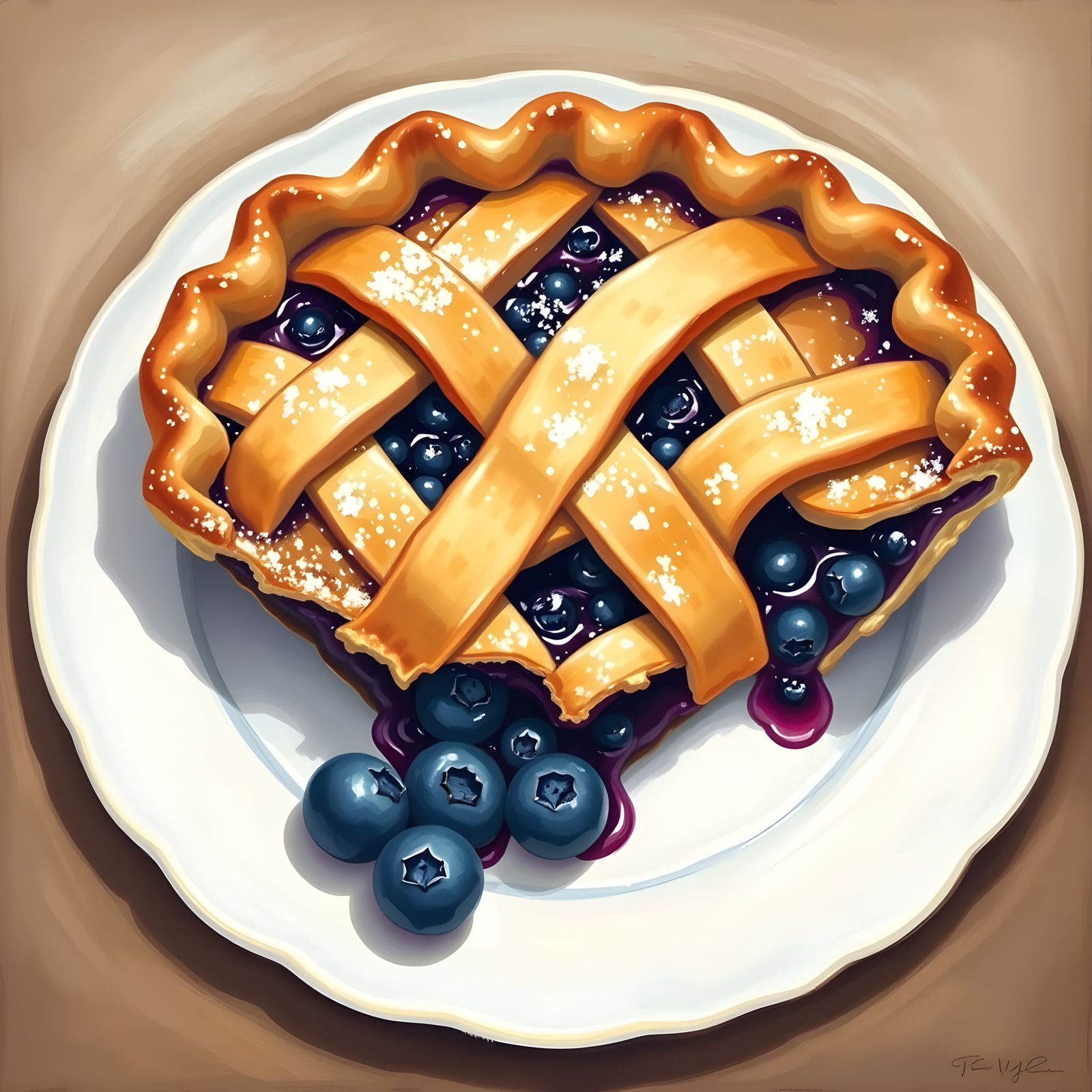 Golden Brown Blueberry Pie in Vibrant Folk Art Style