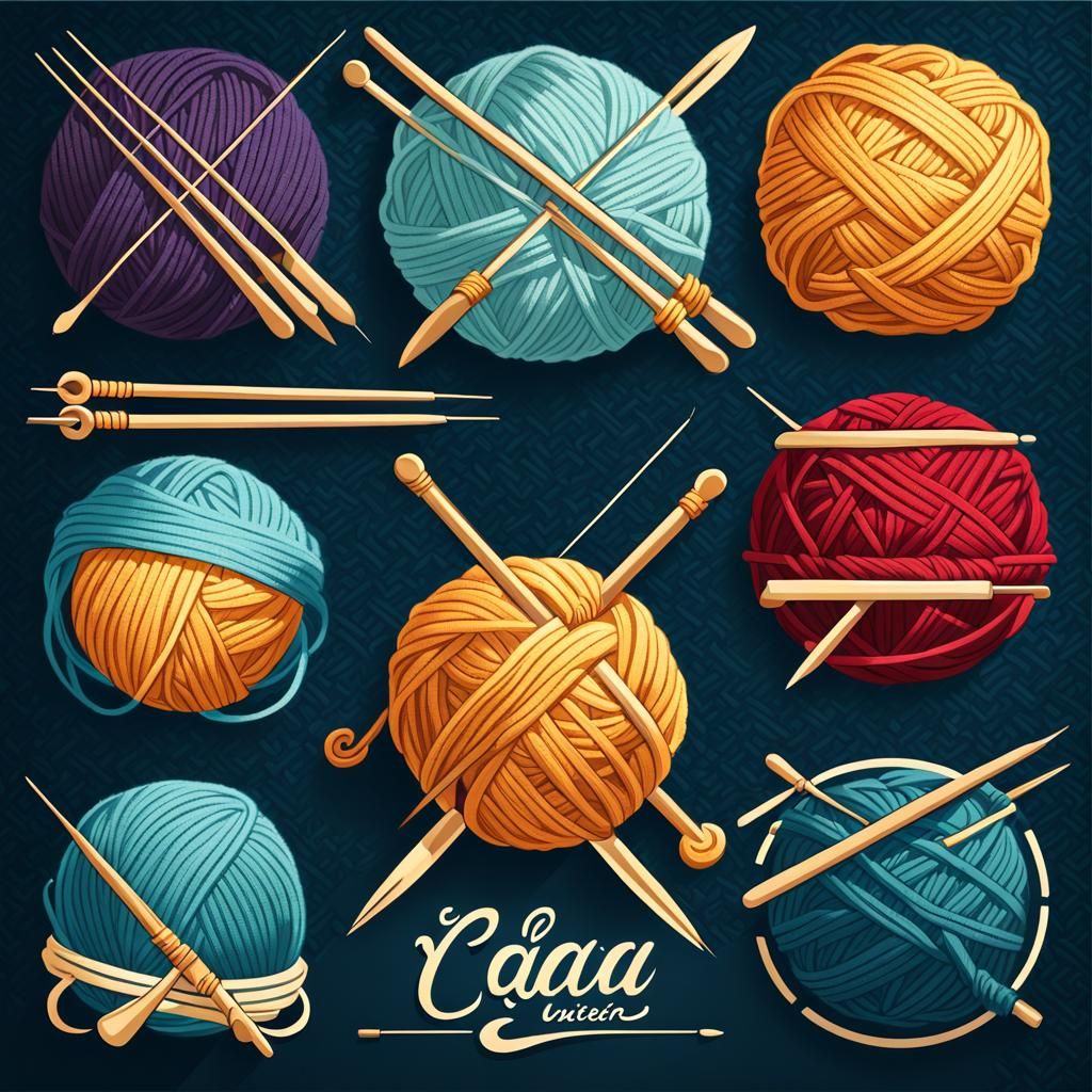 Stylized Yarn Ball Logo with Knitting Needles