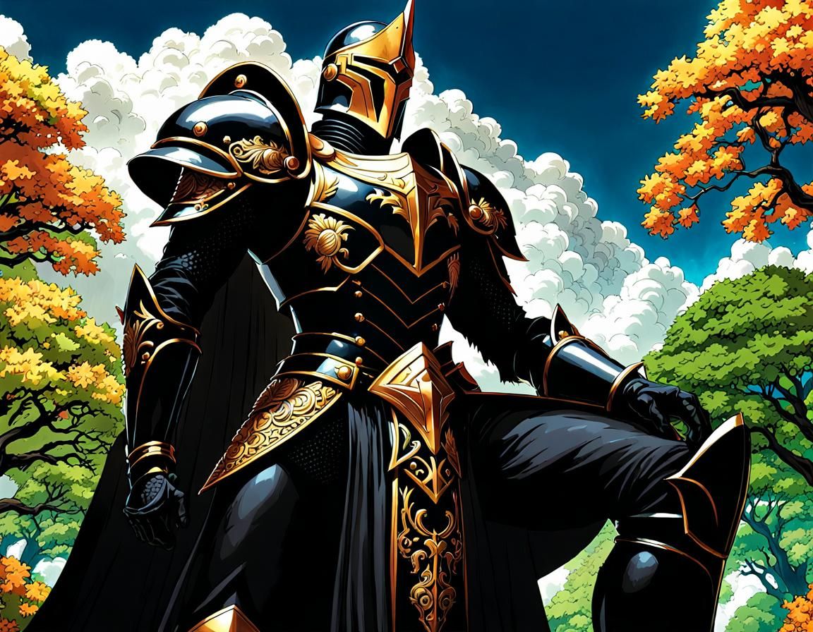 Ashram the Black Knight: Detailed Anime Illustration