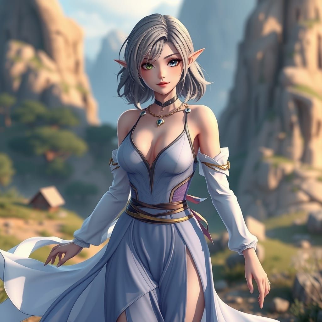 Elegant Summoner Yuna in 3D Anime Style