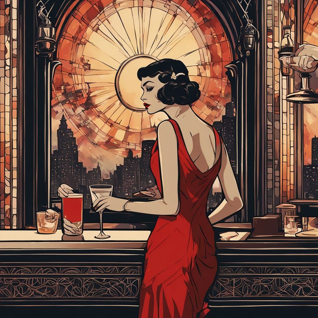 1920s Speakeasy: Sensual Woman in Red Dress