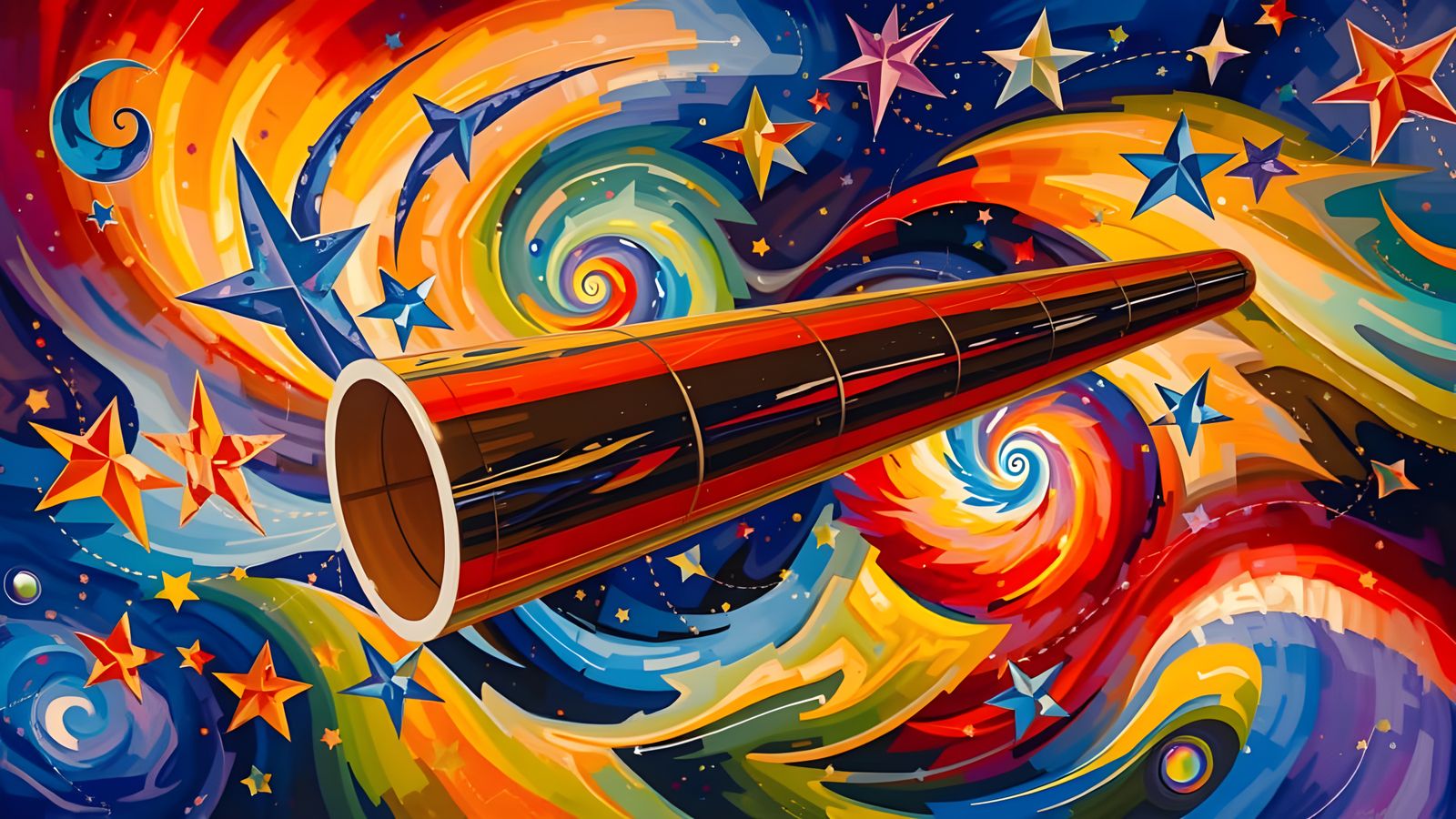 Vivid Metallic Cylinder Reflecting Cosmic Starscape