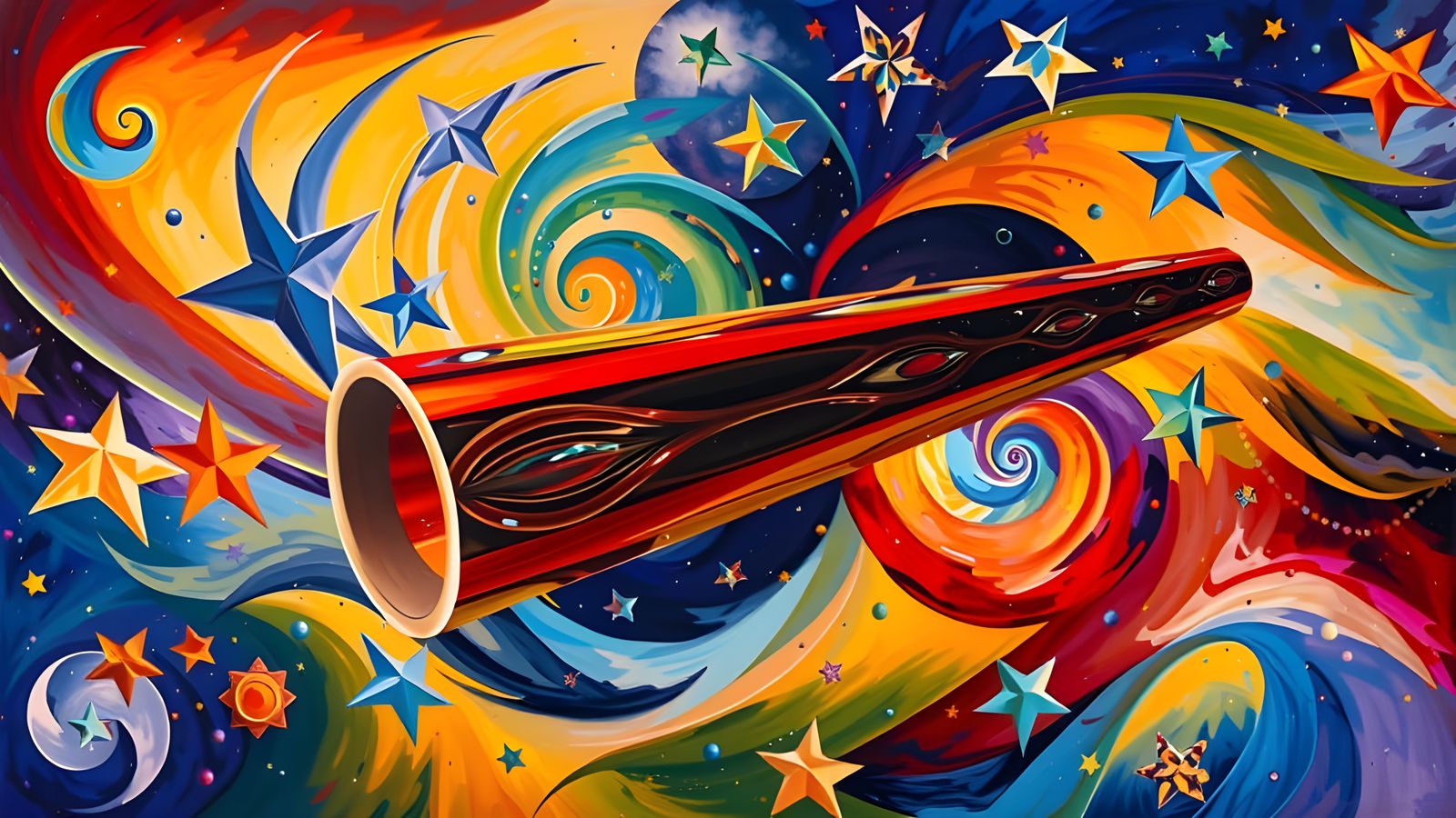 Reflective Cylinder Mirrored in Surreal Starry Cosmos