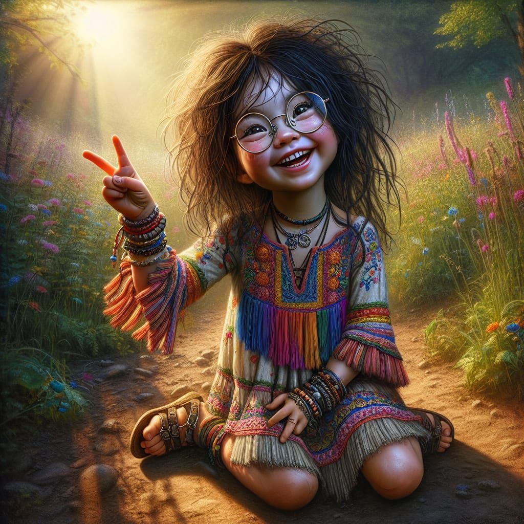 Bohemian Girl in Sunny Meadow, Victorian Style