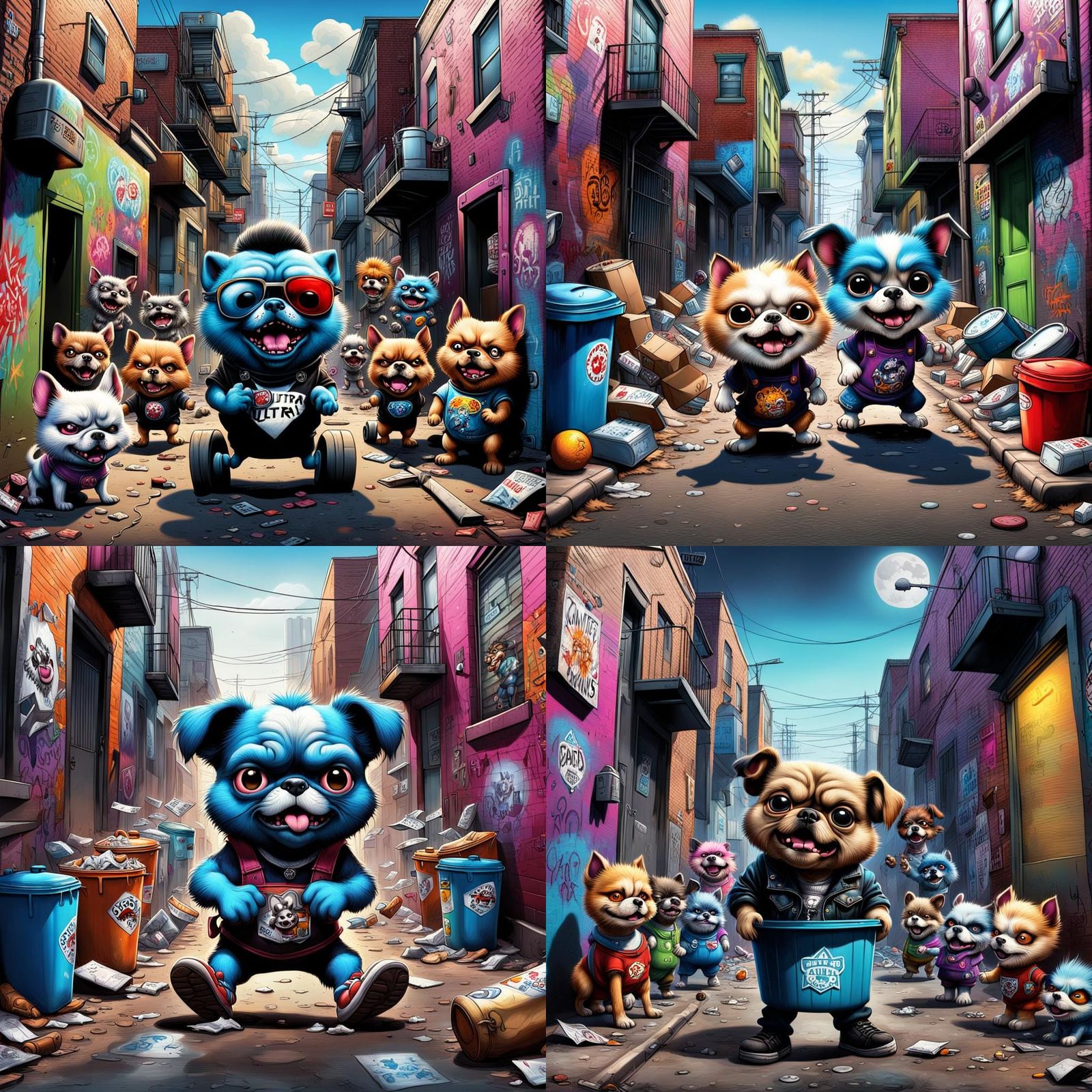 Dogs Dominate Alley in Grunge Punk Graffiti Art