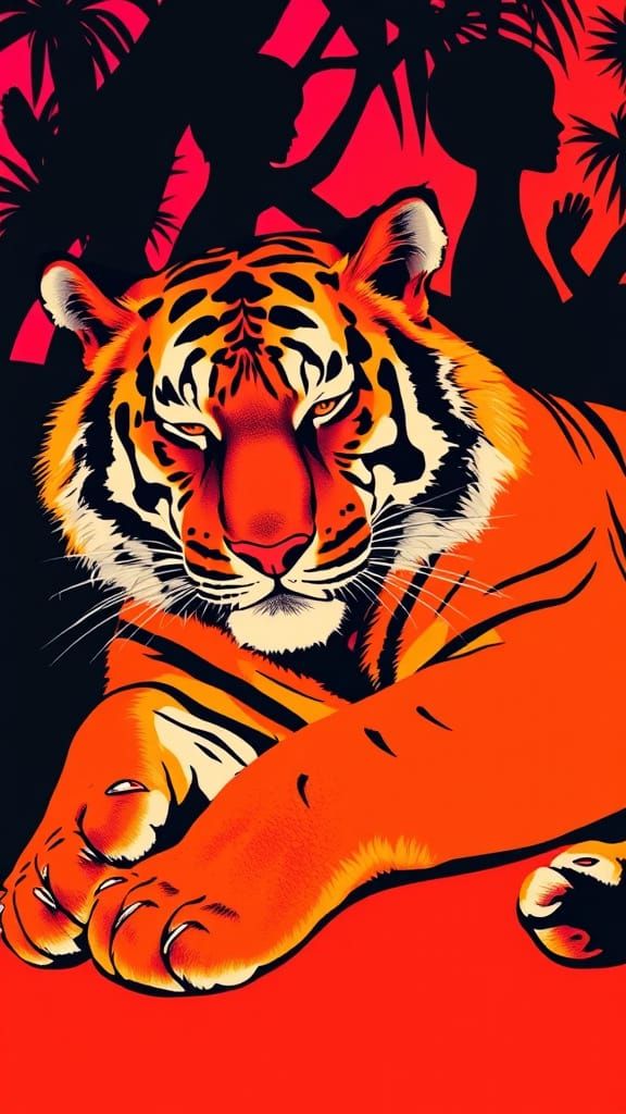 Pop Art Tiger in Bold, Graphic Silhouettes