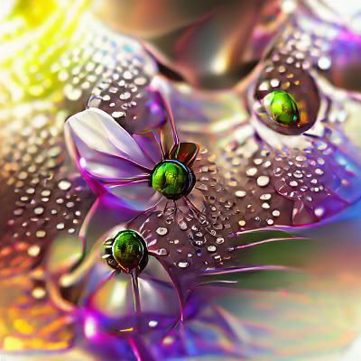 Iridescent Dewdrops on Flower: Polished Photoillustration