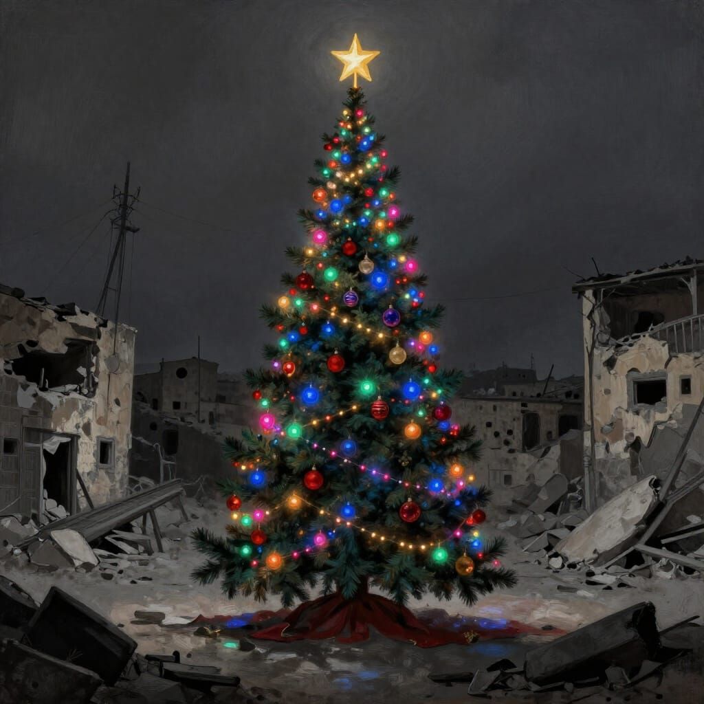 Christmas Tree of Hope in War-Torn Gaza City