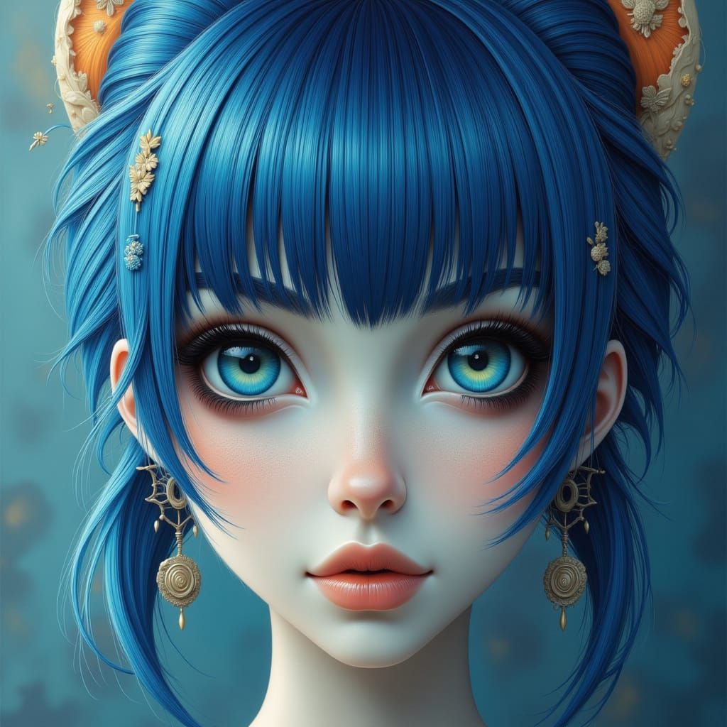 Fantastical Beauty in Blue Fantasy Portrait