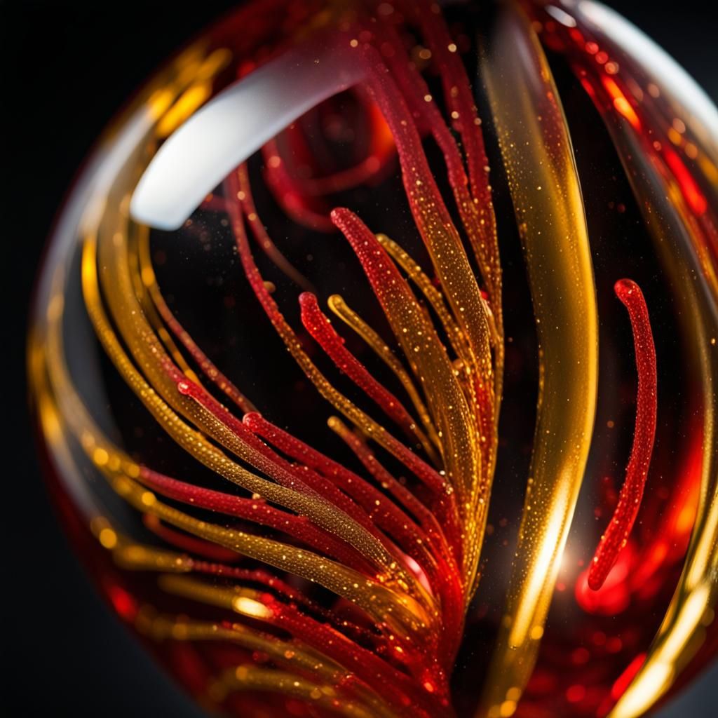 Macro Photo of a Scarlet and Gold Venetian Bead