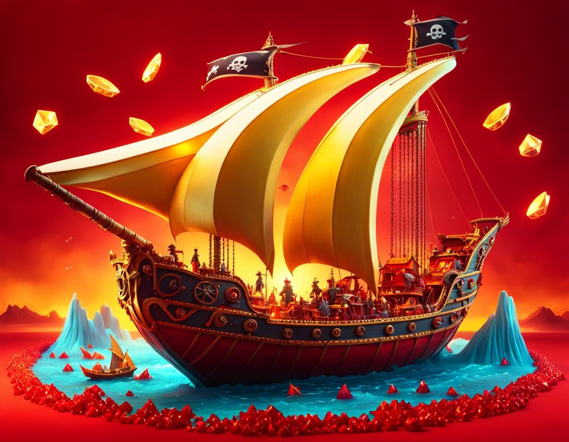 Banana Pirate Ship on Red Diamond Sea