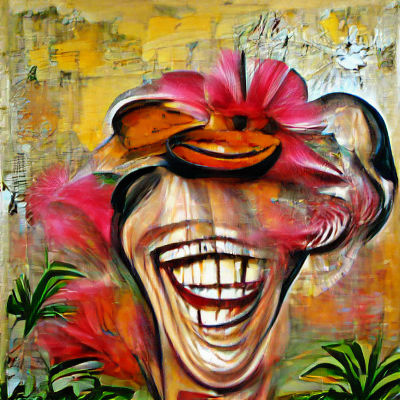 Laughing Woman Portrait with Flowers