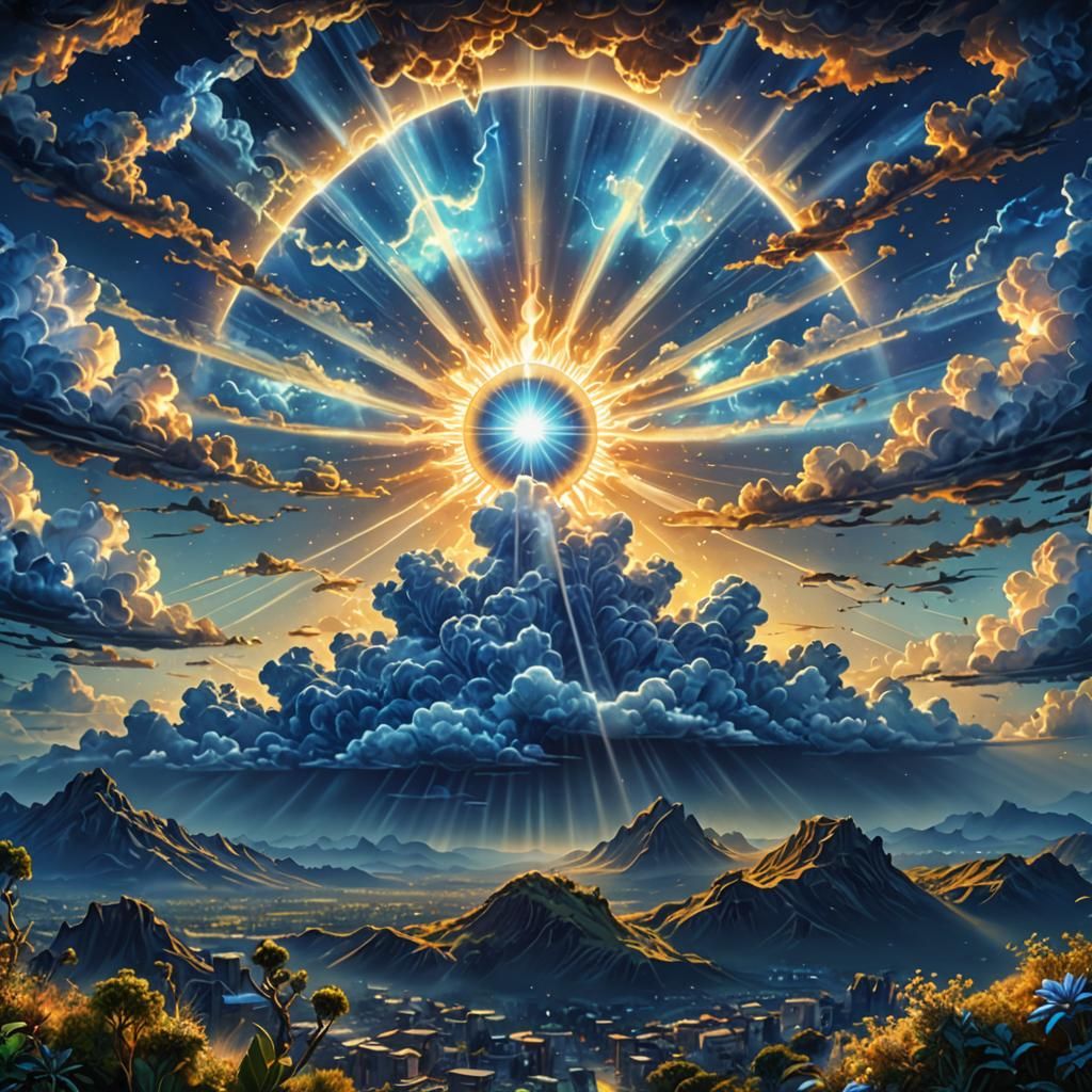Indigo Sun Rays: Holographic Cosmic Illustration