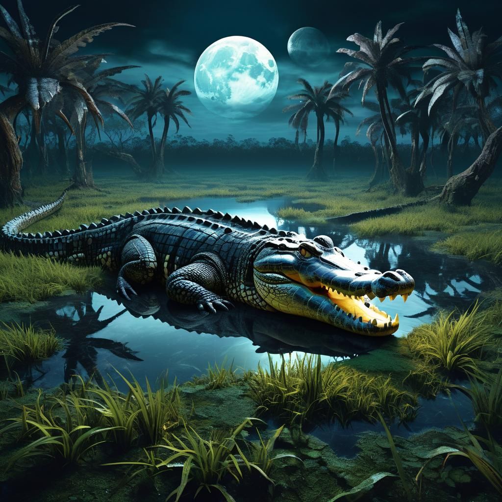 Amphibian, Park Glade field, horror, surrealism, Contemporar...