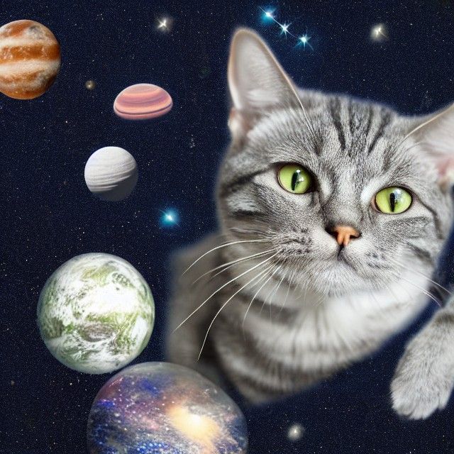 Grey Tabby Cat Floating in Space