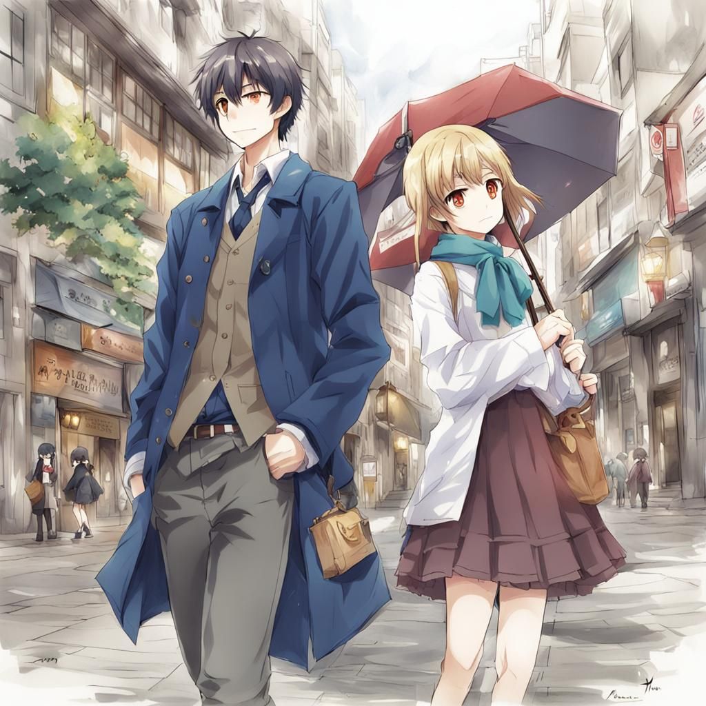 Anime Style Drawing of Two Figures