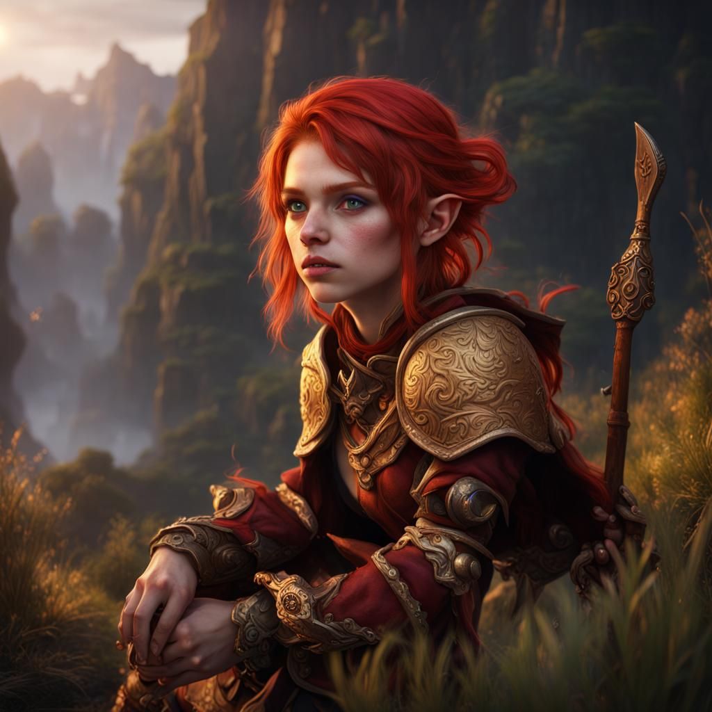 Halfling Bard with Red Hair in Detailed Matte Painting