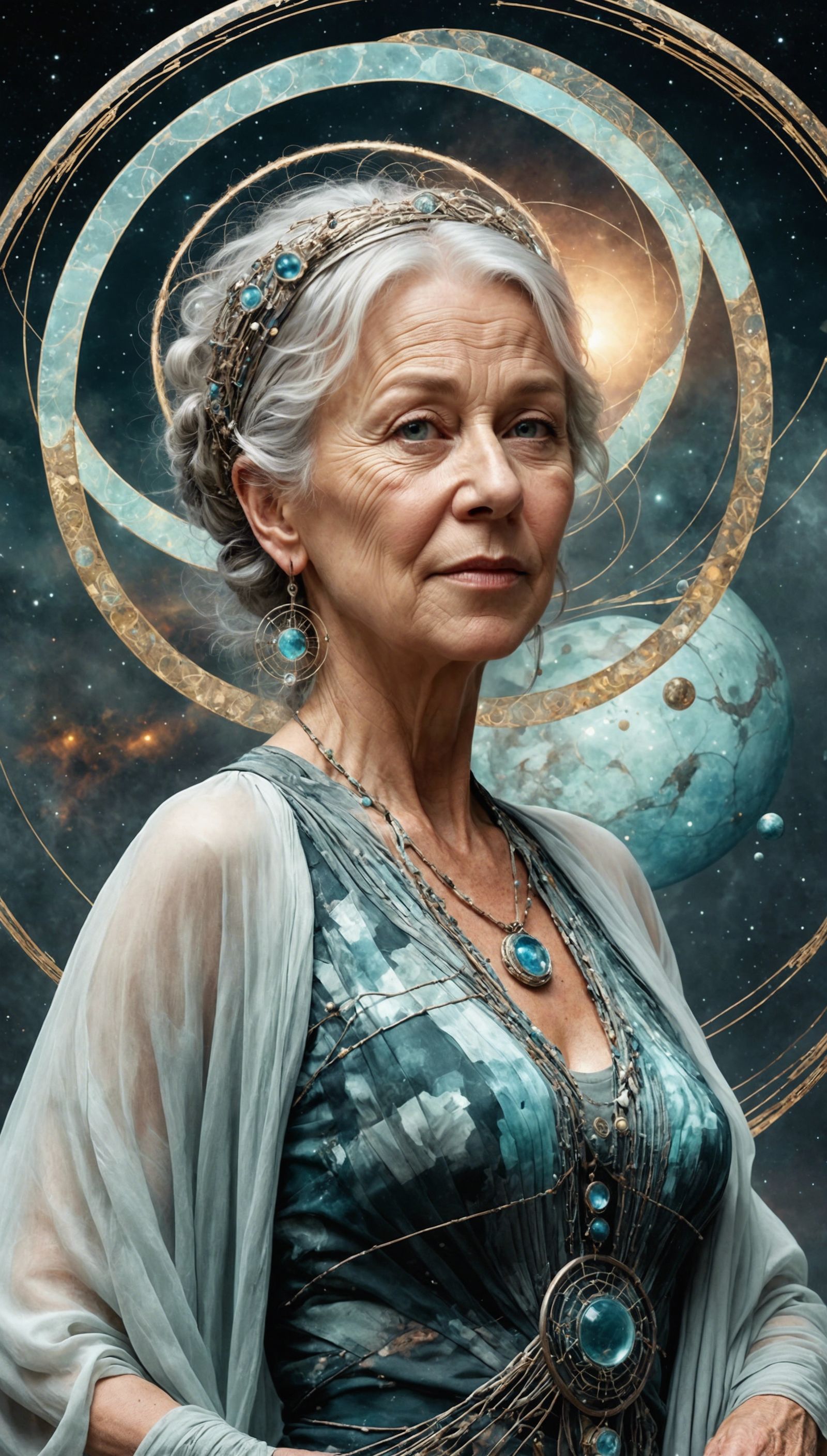 Art Nouveau Woman in Moonscape Nebula