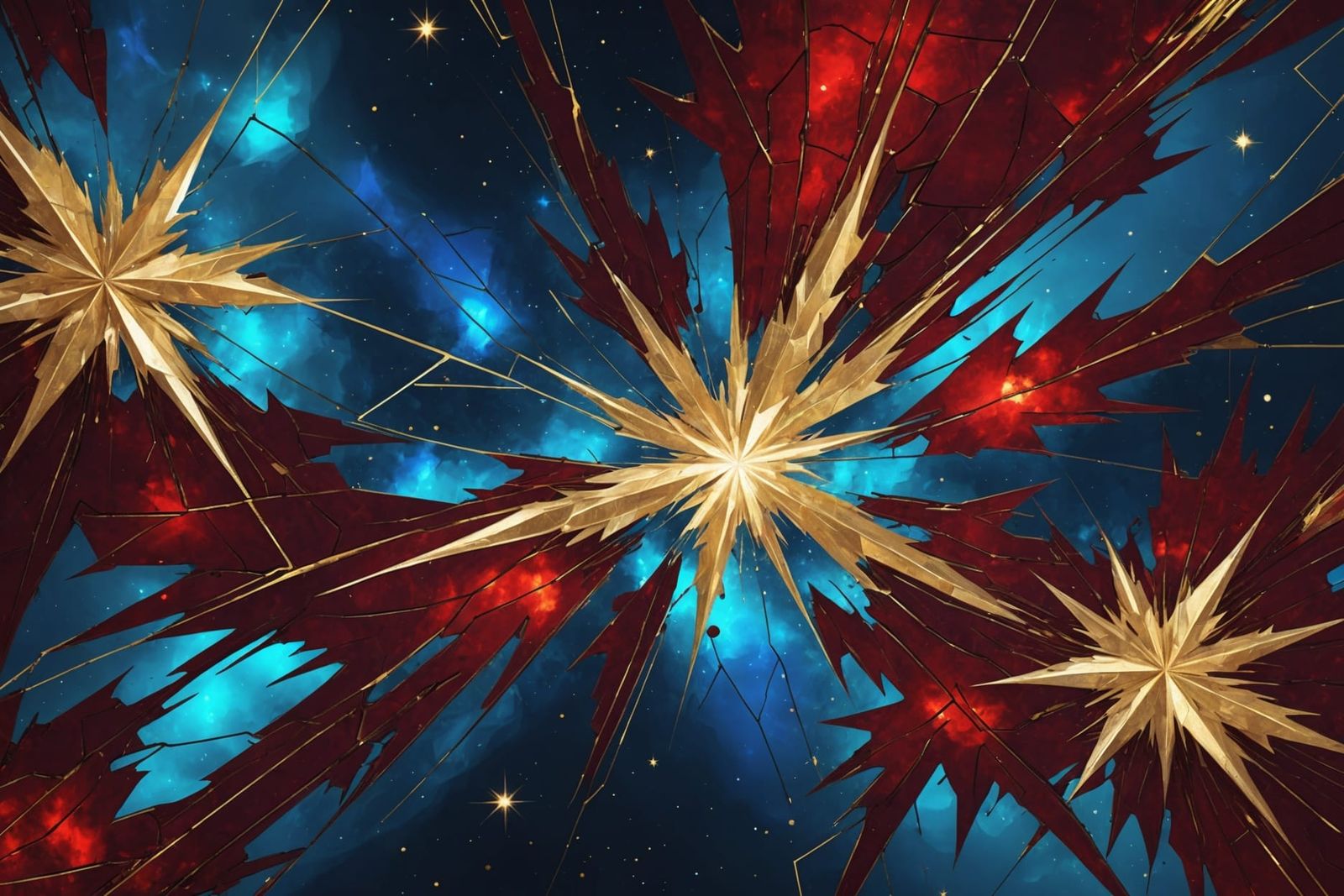 Fractal Starry Sky with Gold Fractures in 3D