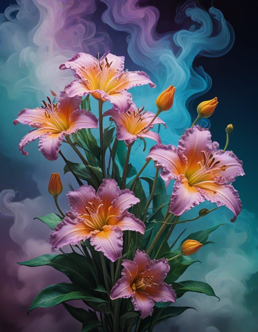 Electric Dreamscape: Chroma Caper Flowers in Vibrant Surreal...