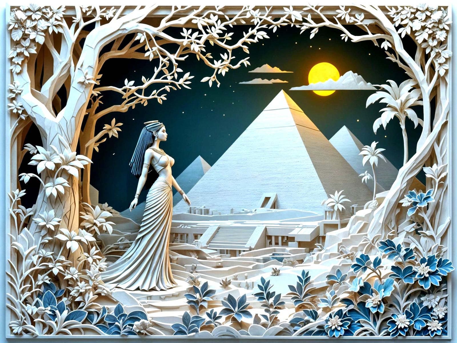 Egyptian Goddess in Vibrant 3D Paper Cut Style