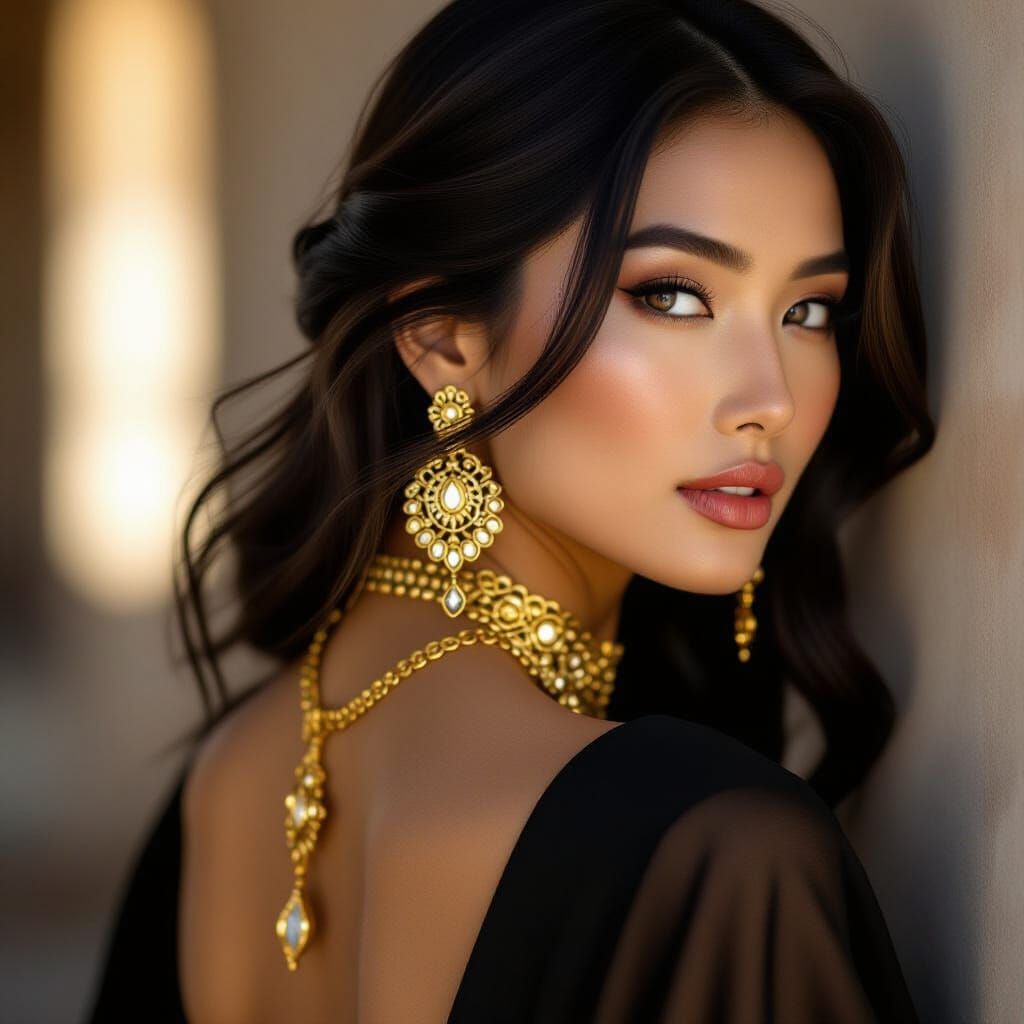 Elegant Asian Woman in Dramatic Studio Portrait