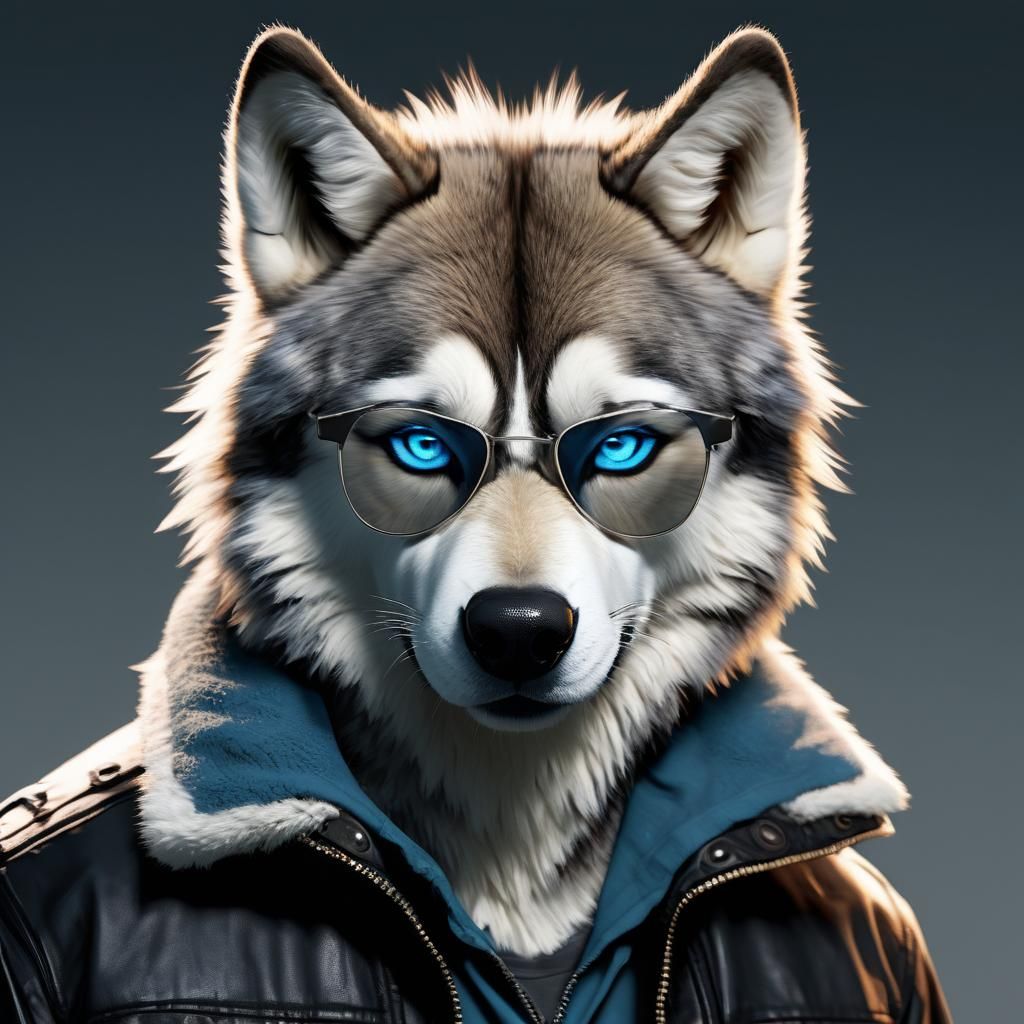 Wolf-Husky Twitch Avatar with Ray-Bans in Wolfwalkers Style