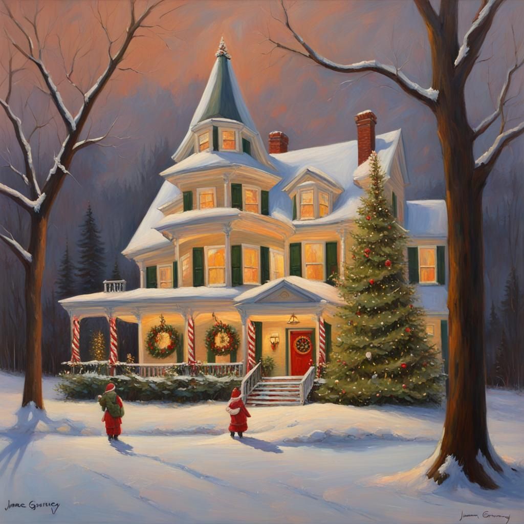 Large Christmas House Oil Painting by James Gurney