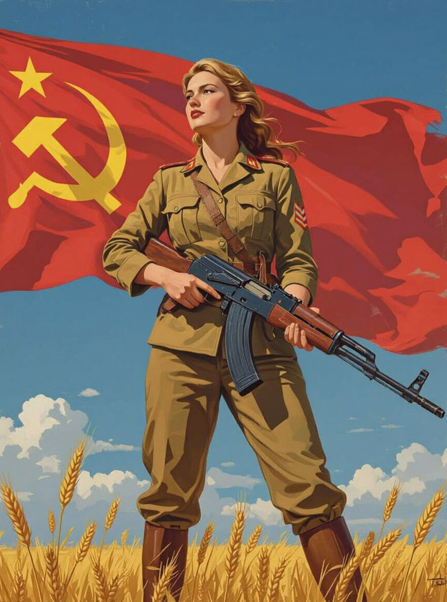 Soviet Soldier in Wheat Field: Propaganda Art