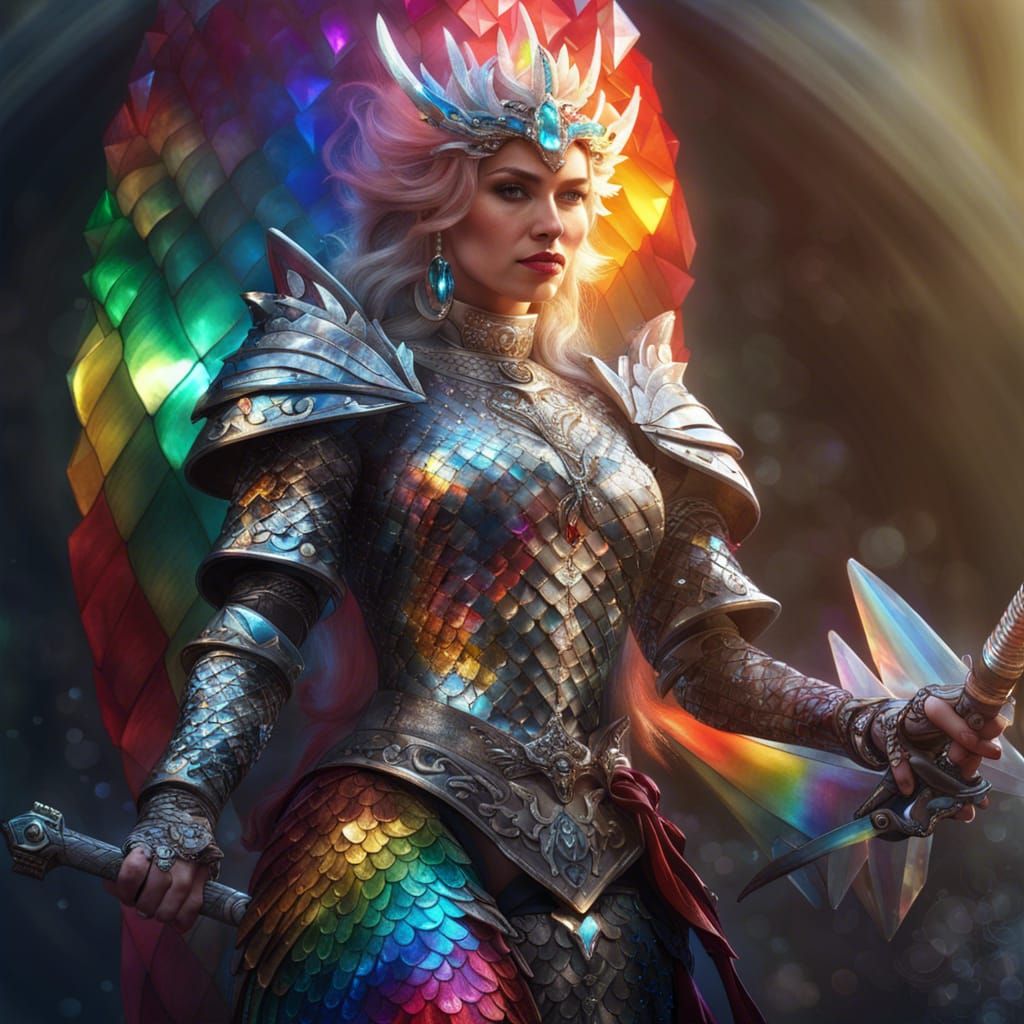 Rainbow Dragon Knight with Crystal Sword