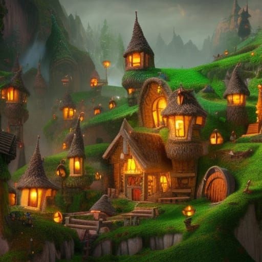 Detailed Gnomes Village at Night