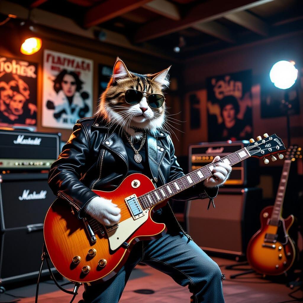 Gen X Cat Rocks Out: Grungy 90s Concert Vibe