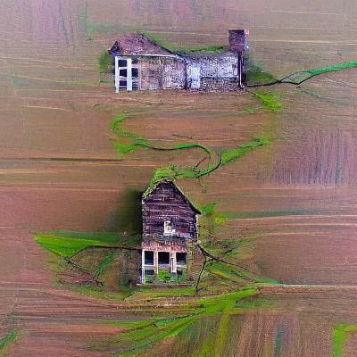 Abandoned Farmhouse in Overgrown Field