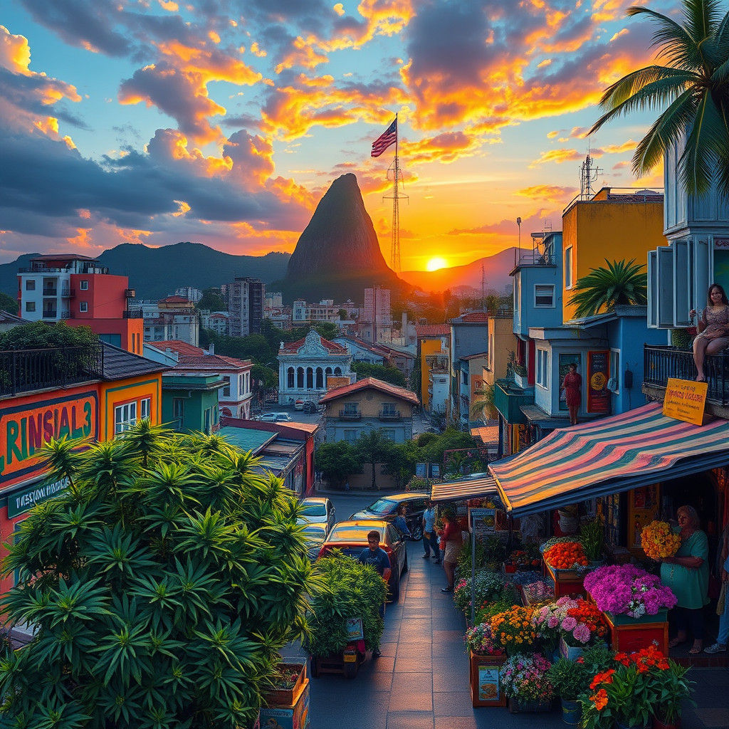 Rio de Janeiro Sunset: Cannabis Art Fusion