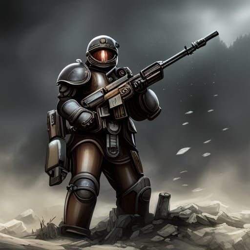 High Gothic Dieselpunk Soldier in Power Armor