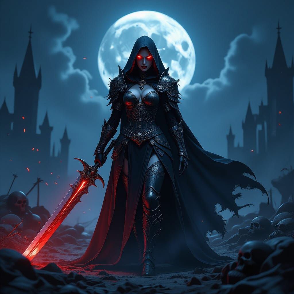 Vampire Warrior on Moonlit Battlefield