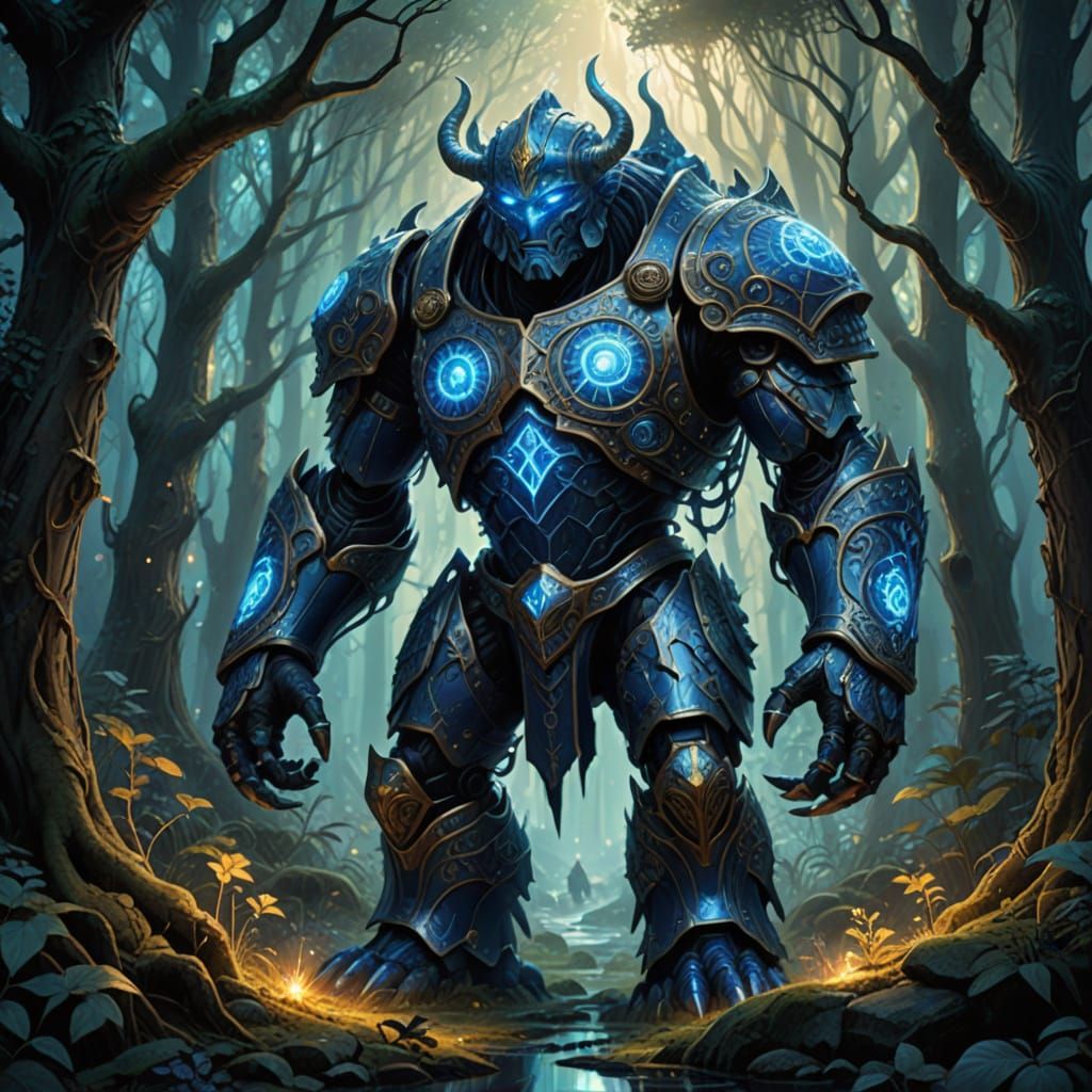 Ethereal Mithril Golem in Mystical Forest