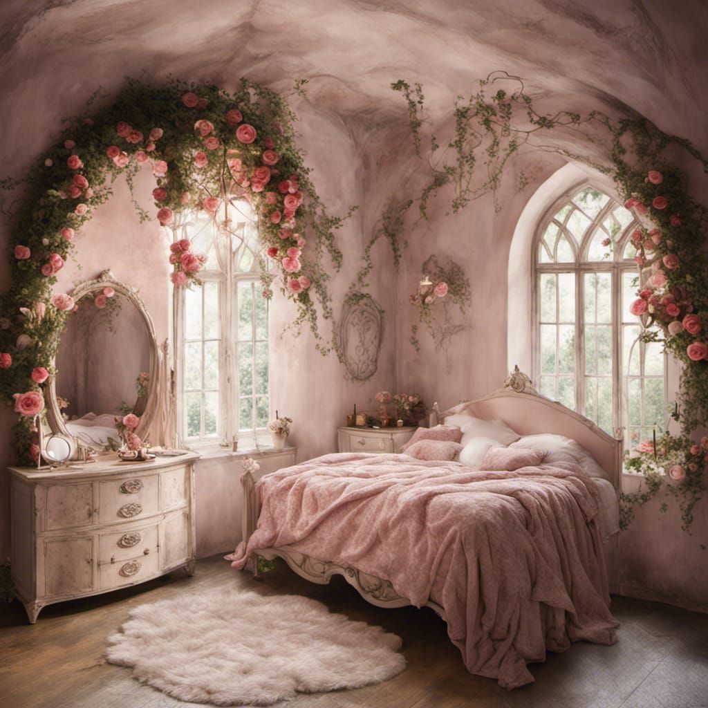 Medieval Fairy Princess Room with Roses and Leaves